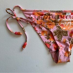 Aerie Small Pink Floral Ruffle Beaded Cheekier String Bikini Bottom NWT